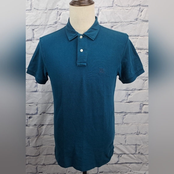 Burberry Men's Polo Shirt Rugby Collar Check Equestrian Knight Logo Green Small - Picture 12 of 16